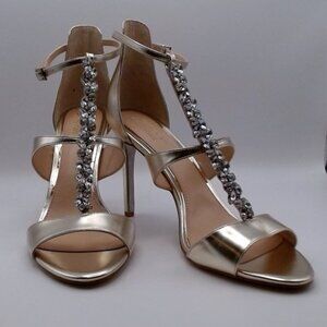 Jewel Badgley Mischka‎ "Mica" Metallic Crystal Strappy Sandal NEW 9.5M